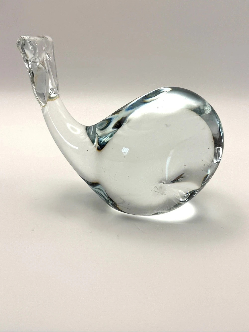 Art Glass Whale Paperweight Clear Hand Blown Vintage MCM Figurine